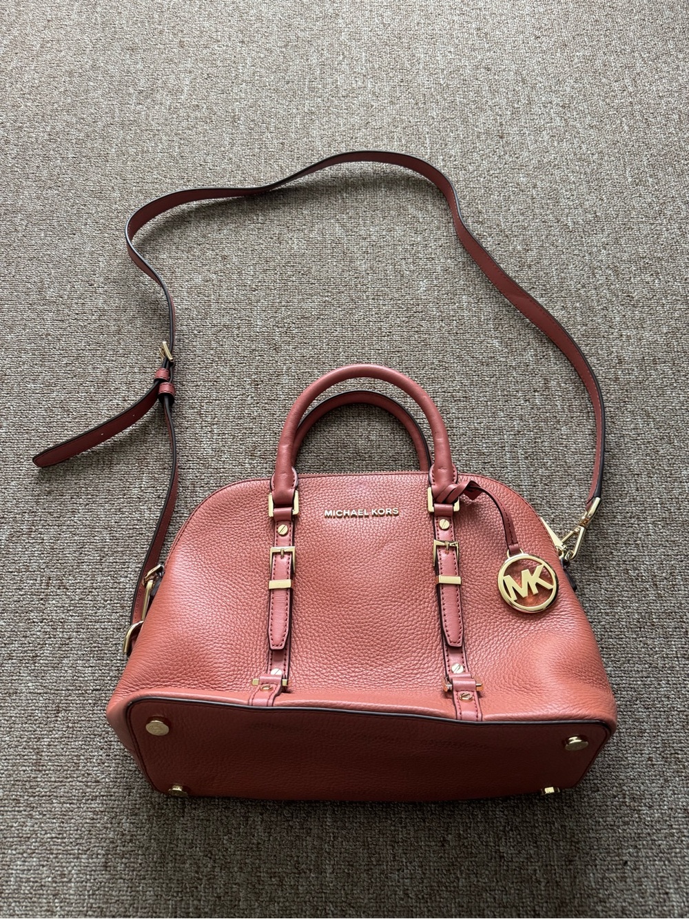 MICHAEL KORS Pebbled Leather Satchel in Dusty Rose Brown